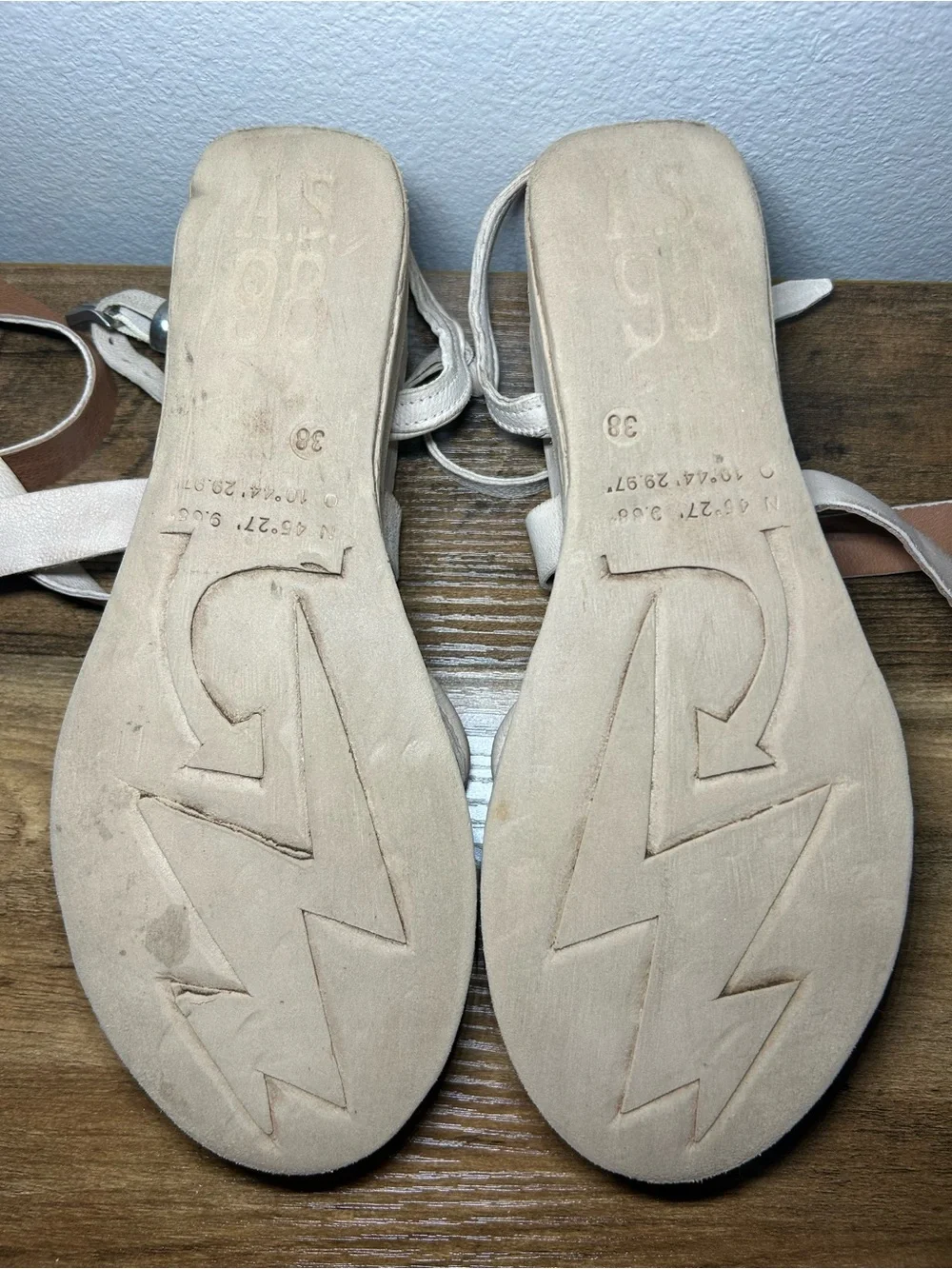 A.S.98 Neutral Beige Leather Strappy Ankle Tie Sandals